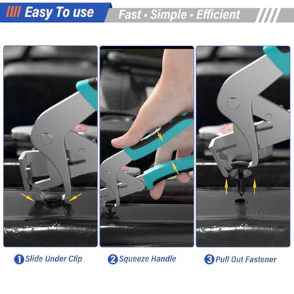 BURMONG 1 Pack Metal Car Clip Pliers Disassembly Tool, Professional Auto Trim Removal Tool, Plastic Clip Fastener Remover for Car Body Panel Dashboard Rivet with Spring Design, Anti-Slip Grip