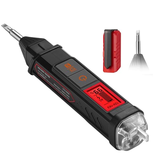 AstroAI VTS1000H Voltage Tester with Screwdriver, Non-Contact Electrical Tester, Dual Range AC 12V/70V-1000V, Live Wire Test, Wire Breakpoint Finder, Audible Alarm, LCD Percentage Display, Red - color: Red - Voltage Tester