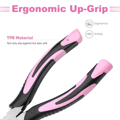 2pcs 6’’& 8’’ Needle Nose Pliers,Large Soft Grip with Wire Cutter | Pink,Paper Clamp Precision, Heavy-Duty CRV Steel, Long Nose Cutting Pliers for Home, Fishing, Jewelry, Crafts