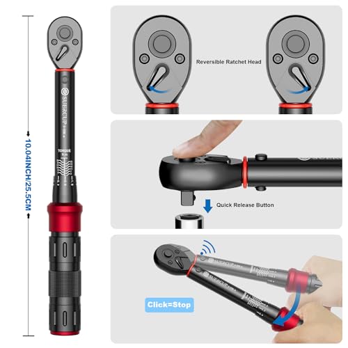 SUERCUP 3-25Nm 1/4-Inch Drive Click Bike Torque Wrench 18 PCS Set | Torque Wrench Set Dual-Direction Adjustable, 72 Tooth, Used for Bicycle Maintenance - size: 1/4" 3-25N.m 18PCS