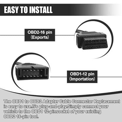 OBD1 to OBD2 Adapter, Auto Cable Code Reader Diagnostic Extension Tool, OBD1 12 Pins to OBD2 16 Pins Car Socket Scanner Cable, Auto Scanner Connector Replacement for Most Models