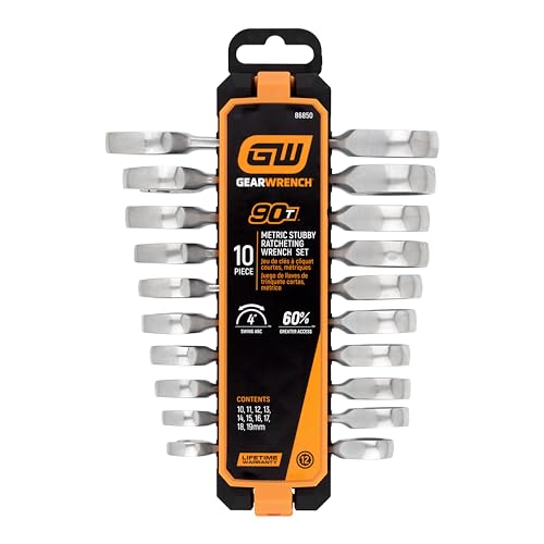 GEARWRENCH 10 Piece 90-Tooth 12 Point Stubby Combination Ratcheting Wrench, MM | 86850