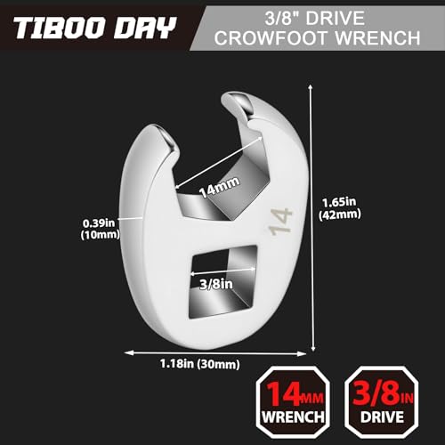 3/8" Drive Crow Foot Wrench 14mm Metric Crowfoot Flare Nut Wrench | CR-V Steel, Open End Crows Foot Wrench Ideal for Tight Spaces Mechanics Automotive Repair Work - size: 14mm
