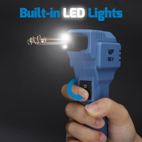 WEP 960-V Blue Plastic Welder Kit 110V with LED Lights with 200 Hot Staples and Pliers for Car Bumper Plastic Welding, Plastic Gas Tank Repair, a Great Automotive Tools for Mechanics - color: Light Blue