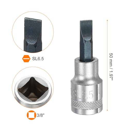 HARFINGTON 2Pcs Slotted Bit Socket 3/8" Drive SL6.5 S2 Steel Flat Head Screwdriver Drill Bits CR-V Steel Socket Adapter for Home Auto Axle Hex Nuts Bolts Repair - size: 3/8" Drive SL6.5