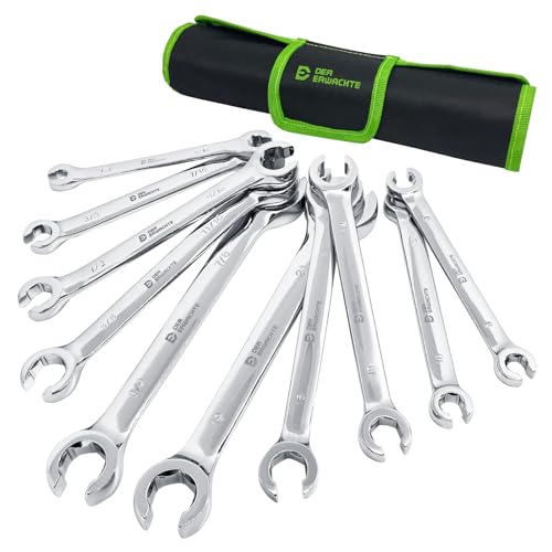 Der Erwachte Flare Nut Wrench Set, Standard & Metric, 10-Piece | 1/4" to 7/8'' & 8-21mm, CR-V Steel, Brake Line Wrench Set with Organizer Pouch - size: 10pc, SAE&Metric