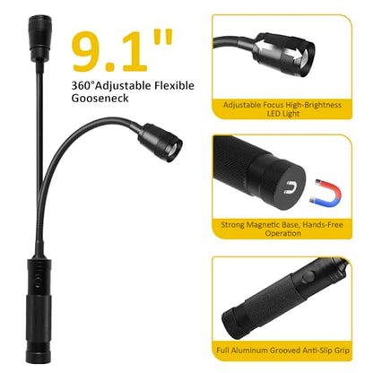 LED Work Light, Gooseneck Flashlight with Magnetic Base, Zoomable Flexible Led, 500 Lumen Mechanics Light Suitable for Auto Repair, Outdoor BBQ, Work Bench, Emergency, Pack of 2