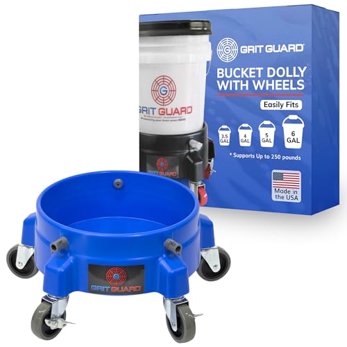 Grit Guard Bucket Dolly with Wheels - Rolling Detailing Wash Bucket with 5 Wheels and 2 Locking Casters Compatible with 2.5, 4, 5 and 6 Gallon Buckets (Blue, 3" Grey Casters) - Made in the USA - color: Blue, size: 3" Grey Casters