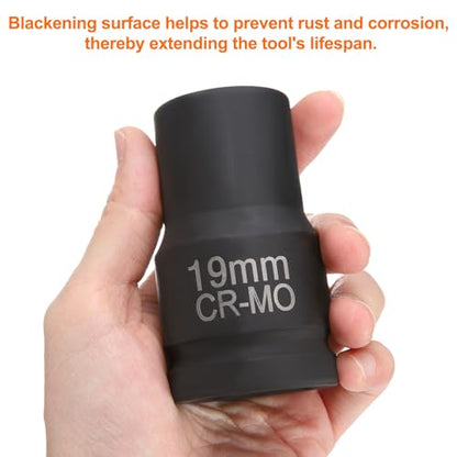 HARFINGTON 4 Point Square Socket 1" Drive 19mm Metric Square Impact Socket CR-MO Blackening Standard Wheel Sleeve Pneumatic Sleeve Tool for Auto Repair Mechanical Maintenance Home Use - size: 1"/19mm
