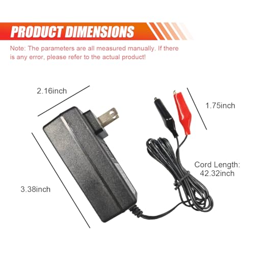 12V 2A Sealed Lead Acid Smart Battery Charger, SLA Maintainer Automatic Trickle Charger with Alligator Clips & Short Circuit Protection for Car, Motorcycle, ATV, Boat, RV, Truck