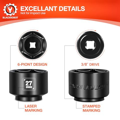 BLACKROBOT 27mm Low Profile Oil Filter Socket, 3/8" Drive 6-Point Oil Filter Cap Remover and Installer Tool, Chrome Vanadium Steel - size: 27mm