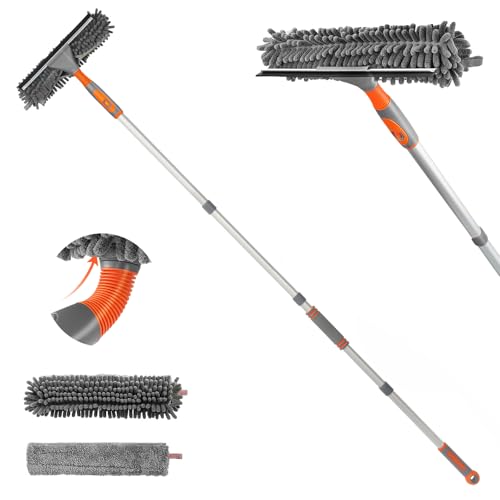 Eazer Window Squeegee Cleaner Tool, 2-in-1 Window Cleaning Kit with 62'' Extension Pole, Window Washer Equipment for Cars, Indoor & Outdoor Glass - Includes 2 Microfiber Cloths - size: 62inch