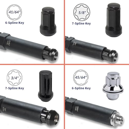 6 & 7 Spline Socket Set with Lock Key - Locking Lug Nut Removal Tool for Aftermarket Wheel Installation & Removal (16-Piece)
