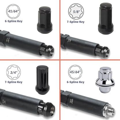 6 & 7 Spline Socket Set with Lock Key - Locking Lug Nut Removal Tool for Aftermarket Wheel Installation & Removal (16-Piece)