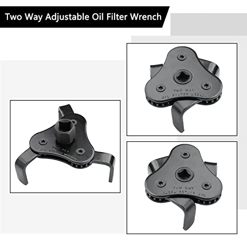 Universal Adjustable Oil Filter Wrench, Carbon Steel, Black, 1/2 & 3/8 Inch Square Drive Socket, 3-Jaw & 2-Way Design - style: Universal
