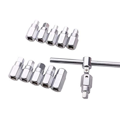 HERIS 12pcs Drain Plug Key Socket Set Axle Oil Sump Spanner 3/8" Drive Cars Vans Bikes