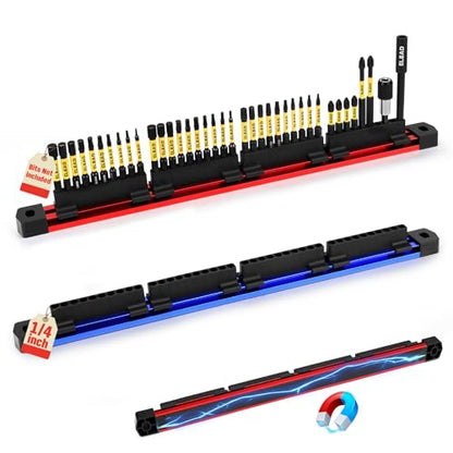 ELEAD 2-Piece Magnetic Slidable Drill Bit Holder, 80 Holes Bit Storage with Strong Magnetic Rail, Screwdriver Drill Bit Organizer for Your Specialty(Bits Not Included) - style: 2 Drill Bit Holder with Magnetic Rail