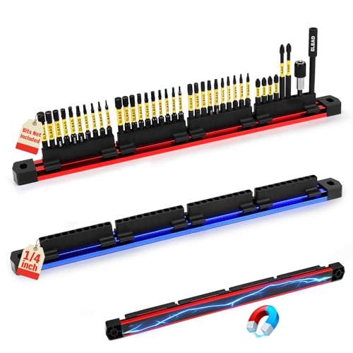 ELEAD 2-Piece Magnetic Slidable Drill Bit Holder, 80 Holes Bit Storage with Strong Magnetic Rail, Screwdriver Drill Bit Organizer for Your Specialty(Bits Not Included) - style: 2 Drill Bit Holder with Magnetic Rail