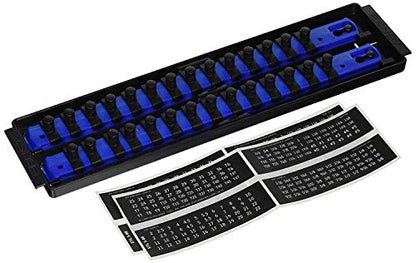 Ernst Manufacturing - 8496 Socket Boss 2-Rail 3/8-Inch-Drive Socket Organizer, 13-Inch, Blue - Made in USA - color: Blue, size: 3/8", style: 13-INCH