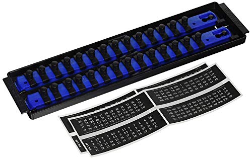 Ernst Manufacturing - 8496 Socket Boss 2-Rail 3/8-Inch-Drive Socket Organizer, 13-Inch, Blue - Made in USA - color: Blue, size: 3/8", style: 13-INCH
