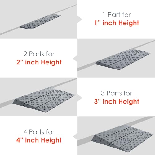 1", 2", 3", 4" inch Rise Assemble Threshold Ramp, 4-Piece Design Durable HDPE Extensible Doorway Ramps, Detachable Portable Wheelchair Ramps (1"-4" Assemble Ramp)