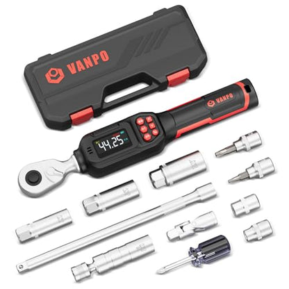 VANPO Spark Plug Socket Set with Digital Torque Wrench 3/8, 2.2-44.2 ft.lb | 3-60 N.m, ±2% Accuracy, Spark Plug Wrench with LED Buzzer Alert, Ideal for Motorcycle & Engine Repair - size: 3/8-Inch (2.21-44.25 ft.lb/3-60 N.m)