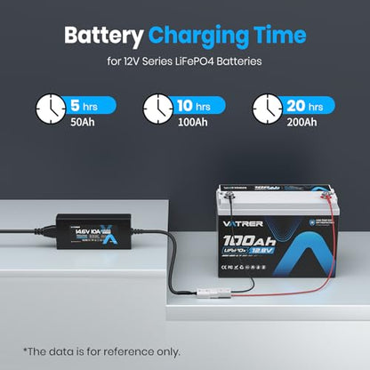 12V 10A Lithium Battery Charger VATRER POWER 14.6V LiFePO4 Battery Charger with 0V Activation, LED Indicator & Anderson Connector for 12V Lithium Batteries in Boat RV - color: Black