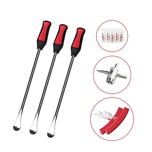Tire Spoon Lever, 14-1/2" Professional Steel Tire Changing Tool for Motorcycle, Dirt Bike 3Pcs Iron Tool Kit with Rim Protector, Valve Cores Set