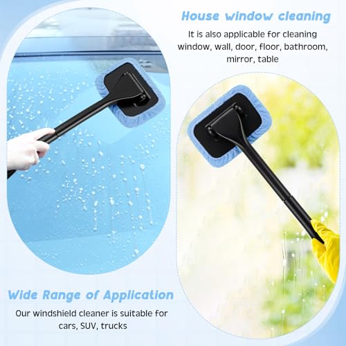 FoldTier 8 Pcs Car Windshield Cleaner Tool Kit with Removable Handle, Microfiber Towel Pads, Brush, Empty Spray Bottle for Auto Glass Wiper Suvs Rvs & Home Windows(Light Blue) - color: Light Blue