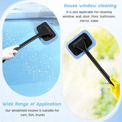 FoldTier 8 Pcs Car Windshield Cleaner Tool Kit with Removable Handle, Microfiber Towel Pads, Brush, Empty Spray Bottle for Auto Glass Wiper Suvs Rvs & Home Windows(Light Blue) - color: Light Blue