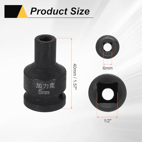 HARFINGTON 3pcs 4 Point Square Socket 1/2" Drive 5mm Metric Square Impact Socket CR-V Blackening Standard Wheel Sleeve Pneumatic Sleeve Tool for Auto Repair Mechanical Maintenance Home Use - size: 5mm
