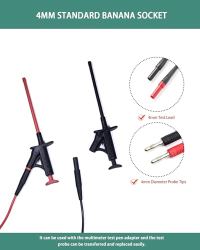 Flexible Test Hook Clamp, Heavy Duty Test Hook Clips with 4mm Banana Socket for Automotive Power Electrical Test