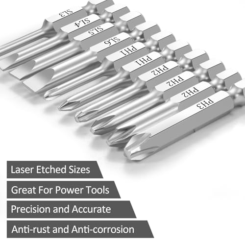 10 Piece Slotted Phillips Screwdriver Bit Set, 1/4 Inch Hex Shank S2 Steel Magnetic 2" Long Drill Bits - style: 10 Piece Slotted Phillips Bits