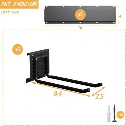 CBWLWJ 48'' Garage Tool Organizer Wall Mount - Heavy Duty 480 lbs Capacity Tool Rack with 6 Adjustable Straight Hooks, Wall Mounted Storage System for Garage, Shed, Workshop (Black) - size: 48inch+6Straight Hooks