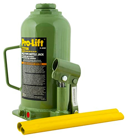 Pro-Lift Welded Bottle Jack 20 Ton - (40,000 Lbs) Capacity Hydraulic Lifting with Side Pump Two-Piece Handle