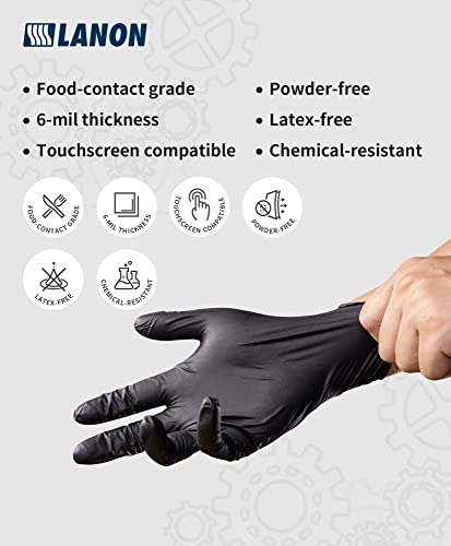 LANON 6-mil Black Nitrile Disposable Gloves, Food-Safe, Powder-Free, Heavy-Duty, Textured Fingertips, Latex-Free, XL - size: X-Large (Pack of 1000)