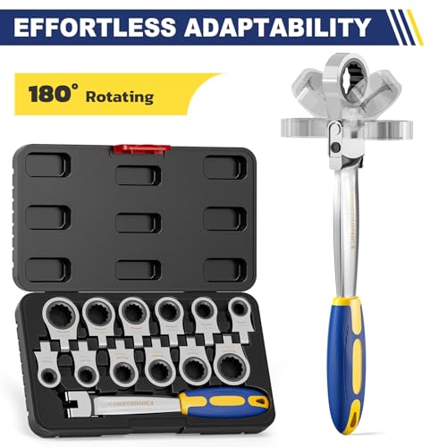 haisstronica 12 in 1 Interchangeable Heads Ratcheting Combination Wrench Set, 8-19mm Metric Flex Head Ratchet Wrench Tool for Auto, Tools for Men Gifts - size: Metric-12 in 1