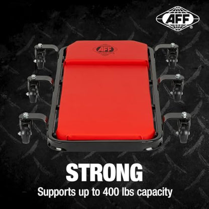 AFF Ultra Low Profile Mechanic Creeper - Heavy Duty 40" Creeper with 1.5" Ground Clearance - 1.57" Thick Vinyl Upholstery & 6 Oil-Resistant Swivel Casters - for Garage & Shop Use