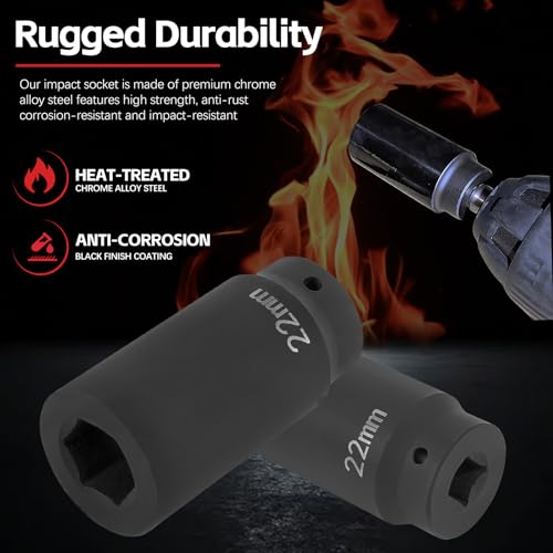 Sunluway 22mm Harmonic Balancer Socket Tool for Toyota Lexus Dodge Jeep and Ford, Deep Counter-weighted Socket, 3 Times Momentum Power of Standard Impact Socket - size: 22mm