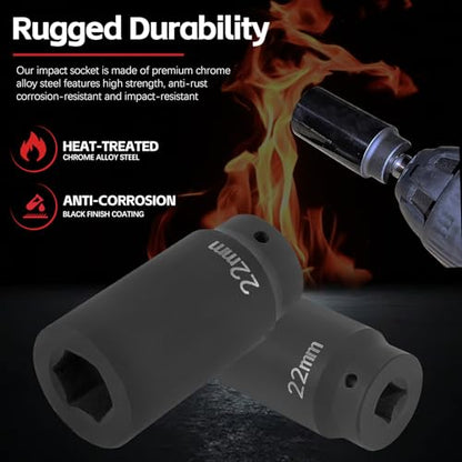 Sunluway 22mm Harmonic Balancer Socket Tool for Toyota Lexus Dodge Jeep and Ford, Deep Counter-weighted Socket, 3 Times Momentum Power of Standard Impact Socket - size: 22mm