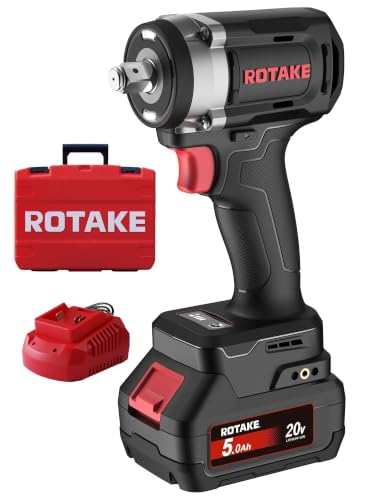 ROTAKE 20V Compact 1/2" Cordless Impact Wrench Kit, 580 FT-LBS, TB1 | 5.0Ah Battery, Brushless Motor, 3-in-1 Unibody Hammer Housing, Soft Start, Forward LED, 4A Rapid Charger, Hard Carrying Case - size: 1/2" (580 ft-lbs) TB1