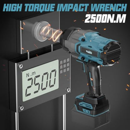 Cordless Impact Wrench 3/4" Compatible with Makita 18V Battery, 1850Ft-lbs(2500N.m) High Torque Impact Gun Heavy Duty, Brushless Electric Power Impact Driver with 4 Speed Modes & LED Work Light - size: 3/4" 2500NM Compatible with Makita
