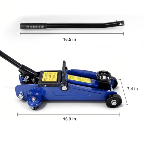 1.5 Ton Low Profile Floor Jack for All Terrain Vehicles, Heavy-Duty Steel Racing Jack with Quick Lift Pump, 5.1"-13" Lifting Range, 1.5 tons, Car, SUV, Van，Business Vehicle，Cross Country Vehicle