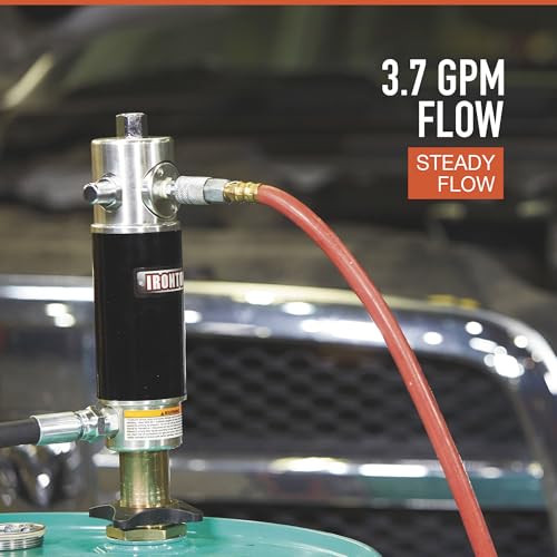 Ironton Mobile Oil Pump Kit, 3.7 GPM, Air Hose Reel 50ft. Retractable | 5:1 pump ratio, controlled fluid transfer, shop/fleet maintenance, easy service access, organized hose handling