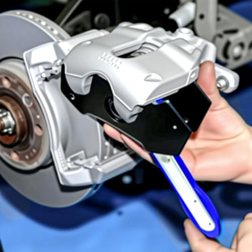 Brake Caliper Press Tool Kit, Ratcheting Piston Spreader with 2 Steel Plates, Practical Caliper Piston Compressor Tool for Repairing Disc Brakes Includes Hangers/Measuring Tools (Blue)