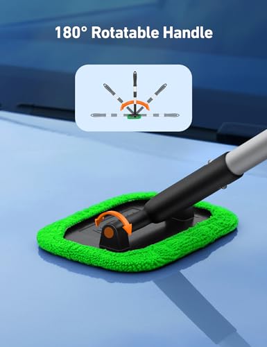 AstroAI Windshield Cleaner, Microfiber Window Cleaner with 4 Reusable Washable Large Sponge Pads, Extendable 180° Rotating Handle, Fits Cars & SUVs, Includes Spray Bottle, Green - color: Green