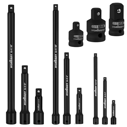 HORUSDY 12Pcs Socket Extension Set, 1/4", 3/8" and 1/2" Impact Drive Socket Extension, Socket Adapters, Drive Tool Accessory, CR-V Steel - style: 12-PCS Extension Set