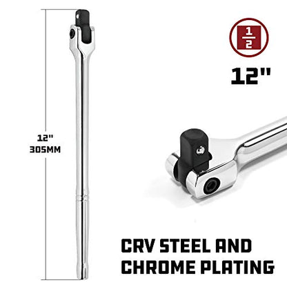 Powerbuilt 1/2" Drive Flex Handle, 12 Inches Long Extension Breaker Bar, Chrome Vanadium Steel Made-642504 - size: 12", style: 1/2" Drive