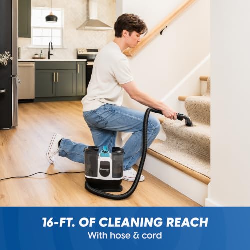 Vacmaster 30 Series Mini Portable Carpet & Upholstery Spot Cleaner Machine | 16KPa Power Suction includes tough stain tool and hose cleaner for Pets, Area Rugs and Couches - color: Denim