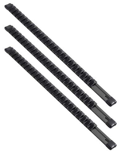 ALOANES 3-Piece 1/4-Inch Drive Aluminum Alloy Socket Organizer, Heavy Duty Socket Racks, Socket Holder Kit for Toolbox Drawer Fit 1/4-Inch x 72 Clips (Black) - color: Black, size: 3PC, 1/4-inch Drive